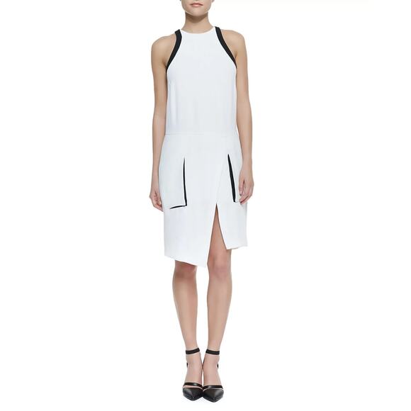 Helmut Lang Sugar Two-Tone Faux-Wrap Dress NEW Optic White Black Small - Picture 2 of 8